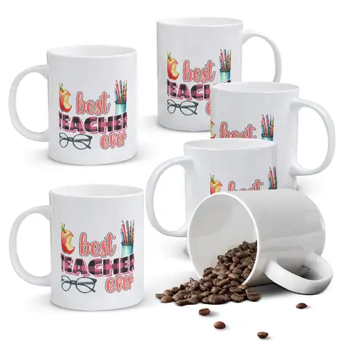 Alphynix 1pc 11oz White Mug Printed with "BEST TEACHER EVER", Apple and Pencil Design, Perfect Thanksgiving or Christmas Gift for Teacher