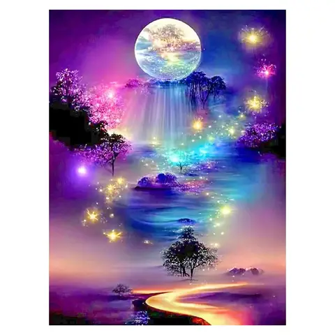 JU7CER Adult Beginner 5D Full Drill Diamond Painting Kit - Moon Scene Round Gem DIY Art | Home Decor Gift 12×16 Inches (30×40cm)
