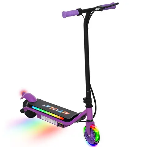 AIYAPLAY Electric Scooter for Kids Ages 6-14, with Dual Brakes, Flash Wheel and Colourful Light, Kids Electric Scooter Purple