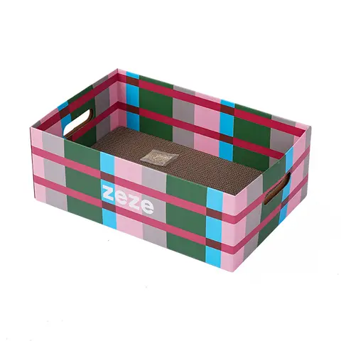 ZEZE Plaid - Grande Maison pour chat (Vert/Rose)