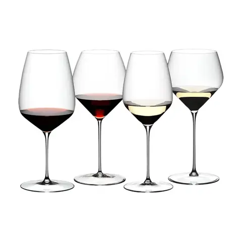 RIEDEL Veloce Kristall Probierset - 4-teilige Weinprobiergläser (Riesling, Chardonnay, Pinot Noir, Cabernet) - Spülmaschinenfest