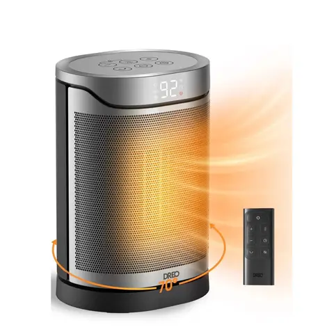 DREO Atom 318, Chauffage soufflant céramique PTC, 1500 W, économe en énergie, chaleur instantanée 2 s, oscillation 70°, minuterie 12 h, 8 protections de sécurité, télécommande
