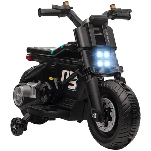 HOMCOM 6V Kids Electric Ride On Motorcycle Vehicle w/ Siren, Horn, Headlights, Music, Training Wheels, for Outdoor Play, Ages 3-5 Years - Black