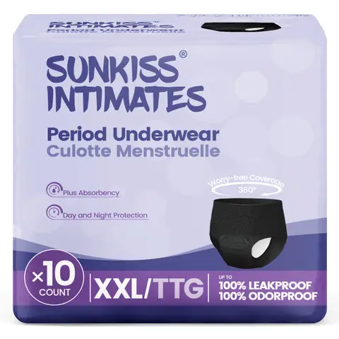 SUNKISS Einweg-Menstruationshöschen für Frauen mit starker Blutung, Unparfümierte Wochenbett Unterwäsche, Schwarz, Größe XXL, 10 Stück