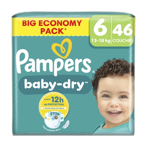 Pampers Baby-Dry Taille 6 Extra Large 13-18 kg - Maxi Pack 46 pièces