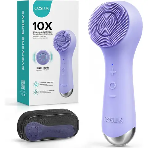 COSLUS Brosse de nettoyage pour le visage 2-en-1, gommage électrique en silicone avec rotation et vibration, technologie brevetée, élimination des impuretés, moussage automatique, étanche, pour hommes et femmes