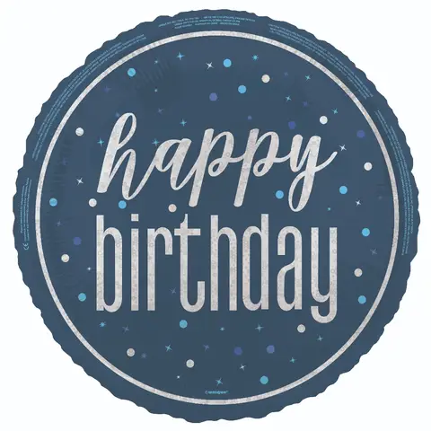 Unique Party Glitz Happy Birthday Balloon, Blue, 45cm