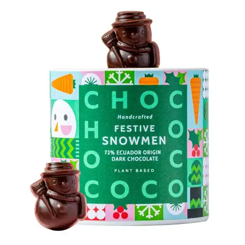 Chococo 72% Ecuador Dark Chocolate Christmas Mini Snowmen Tube 100g