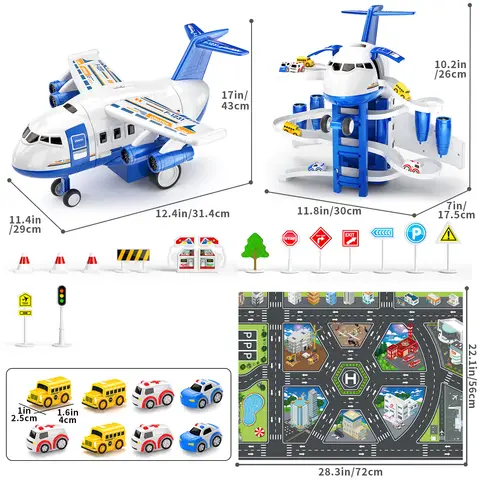 Jouets d'avion pour les tout-petits de 2 à 4 ans - Circuit de course de voiture pour garçons, jouets pour enfants de 3 à 5 ans avec 8 petites voitures - Jouet éducatif pour tout-petits - Cadeaux d'anniversaire pour garçons de 3 à 5 ans