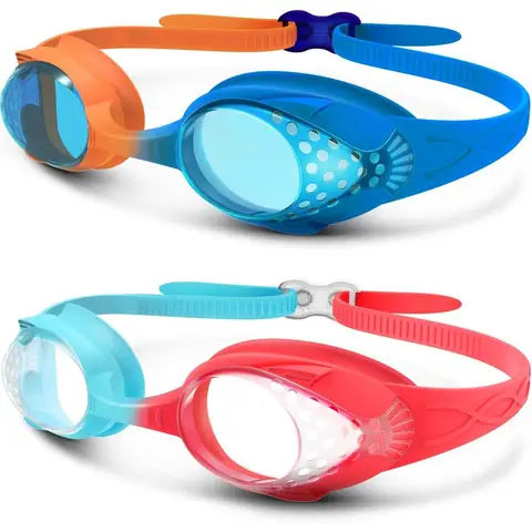 OutdoorMaster Lunettes de natation enfant orange & bleu + bleu & rouge - Lot de 2