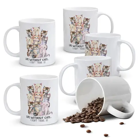 Alphynix 1pc 11oz White Ceramic Mug Featuring a Playful Gathering of Multicolored Kittens, Vibrant and Joyful Gift for Cat Admirers This Holiday Season