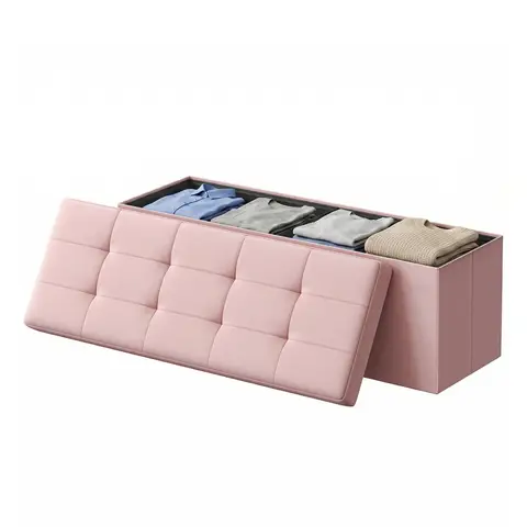 Ochama x SONGMICS Storage Ottoman Bench, 38 x 110 x 38 cm, End of Bed Bench, Storage Chest, for Living Room, Bedroom, Entryway, Pink