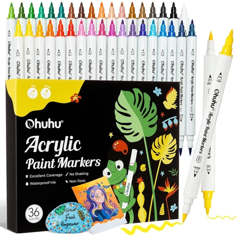 Ohuhu Dual Tip Acrylic Paint Pens, 36 Colours