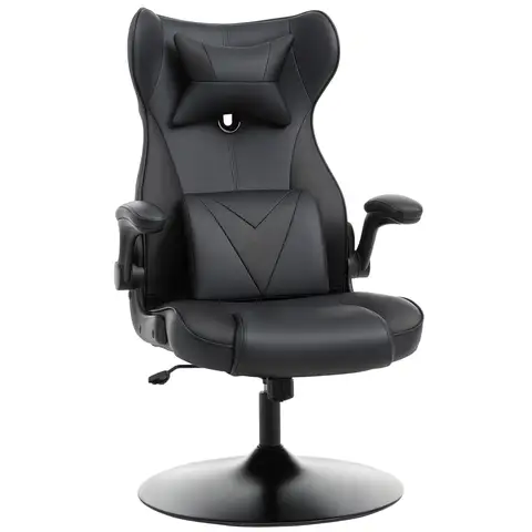 Vinsetto Video Game Chair with Lumbar Support, Racing Style Home Office Chair, Computer Chair with Swivel Base, Flip-up Armrest and Headrest, Black