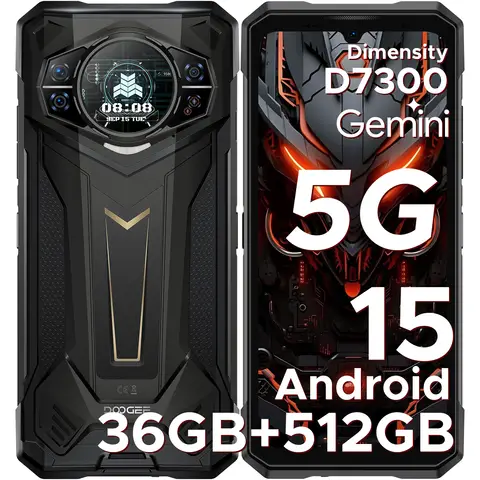 DOOGEE S200 Plus robustes 5G‑Smartphone, Dimensity 7300, (16GB+20GB)+512GB, 1,32‑Zoll Dynamic‑Rückdisplay, Android 15, 10100mAh, 100MP+20MP Nachtvision‑Kamera, 6,72‑Zoll, 120Hz, NFC, Gemini AI