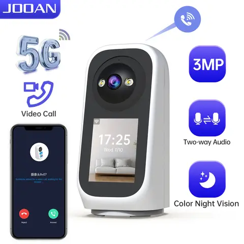 JOOAN 5G WiFi Security Camera Indoor with Screen 2K 360° PTZ Surveillance Camera Plug-in Home IP Cam for Baby Elderly SD Card Cloud Storage Motion Detection Auto Tracking 2 Way Video, Color Night