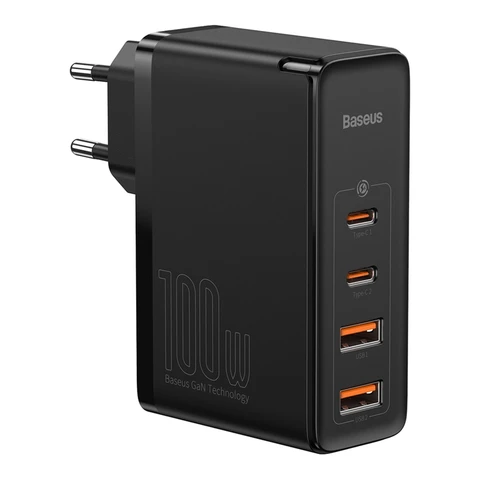 Baseus GaN2 Pro chargeur rapide 2C+2U 100W prise EU noir, compatible avec la série iPhone 18, iPhone 18 Pro/Pro Max/Duo
