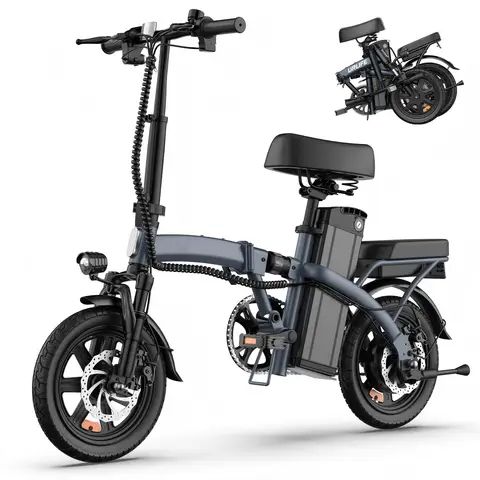 Vélo électrique pliable 14 pouces – Batterie 48 V 7,5 Ah (autonomie 40-60 km), moteur 250 W Gris