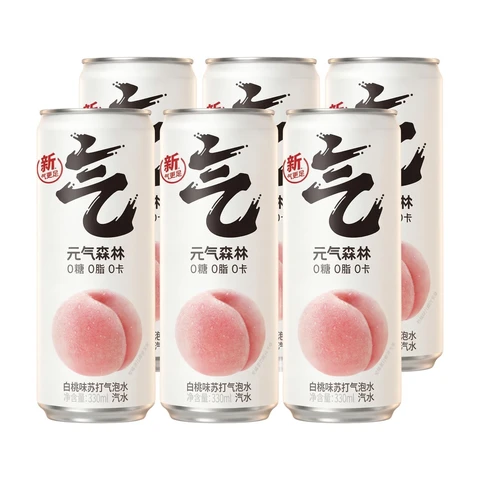 Genki Forest Soda Sparkling Water White Peach Flavor ，with sweeteners 330ml*6 Cans