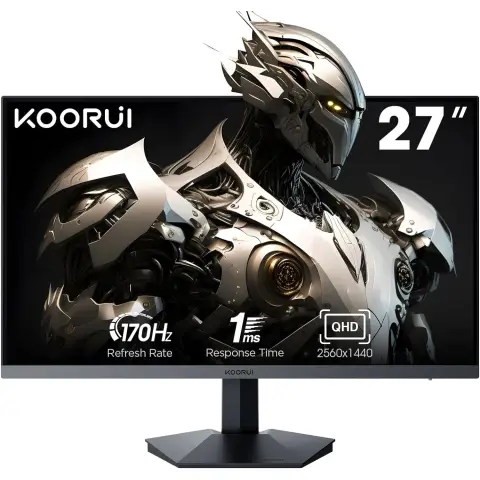 KOORUI 27” WQHD (2560 x 1440p) Gaming Monitor 170Hz (Supports 144Hz), 1ms Fast IPS, HDR 10, DCI-P3 95% Color Gamut, FreeSync Premium, Adaptive G-Sync, HDMI x 2, DisplayPort, Black