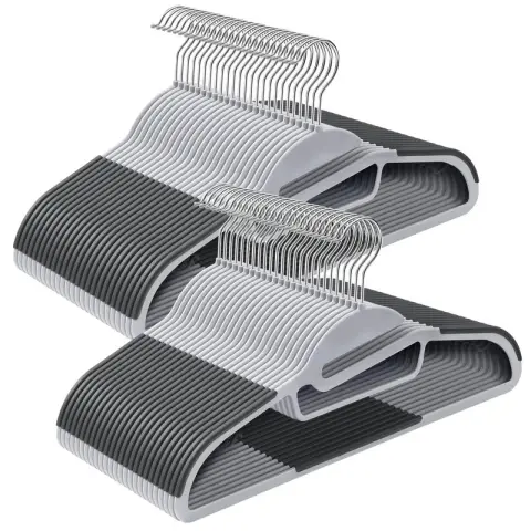 SONGMICS Plastic Clothes Hangers, Set of 50, 41.5x22.5x0.5cm, Light and Dark Grey