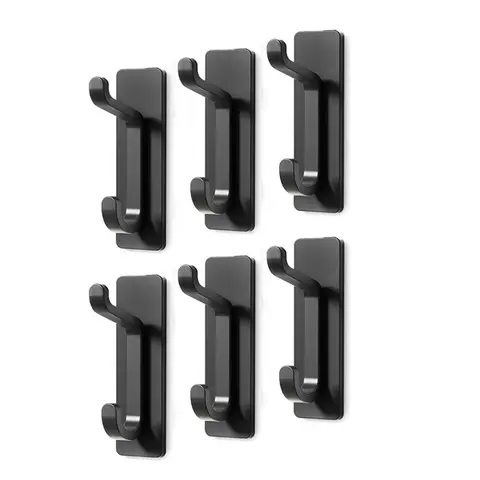 JORDAN&JUDY No-Drill Strong Adhesive Hooks, 6-Pack, Stainless Steel, Damage-Free, Over-Door Storage, Black