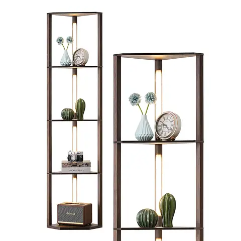 Edishine Dewenwils Edishine Stehlampe mit 4 Holzregalböden, Wohnzimmer-Stehlampe, dimmbare LED-Stehlampe mit 3-fach dimmbarer Farbtemperatur, Leselampe mit 360° drehbarem Leuchtenmast, Fußschalter, Eckregalbeleuchtung [Energieeffizienzklasse F]