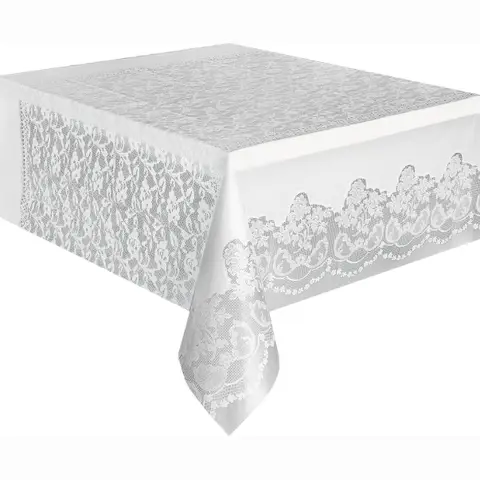 Unique Plastic Table Cover, White Lace, 1.37 x 2.74m