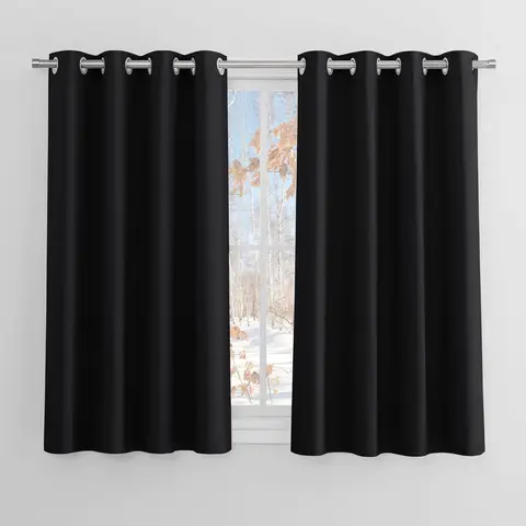 PONY DANCE Eyelet Blackout Curtains, W 46 x L 54 inches, 2 Panels, Black