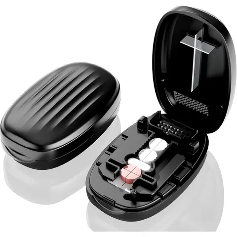 Pill Cutter Splitter for Small and Tiny Pills, 1/2 1/4 Pill Splitter for Small Pills,Vitamins, Tablets in Half or Quarters, Accurate and Easy Cutting, Stainless Steel Blade, Back Storage (Black)