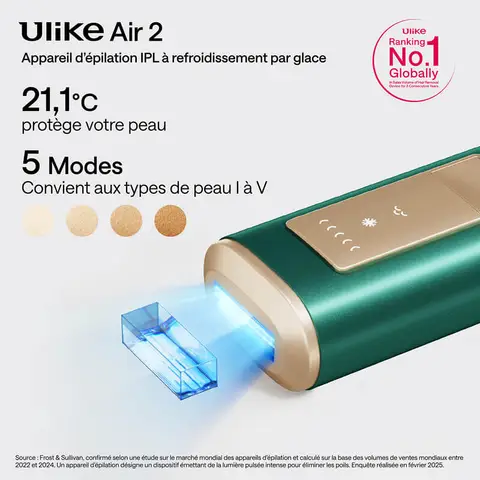 Ulike Air 2 Appareil d'épilation IPL pour femmes et hommes avec technologie de refroidissement par glace, résultats quasi indolores, alternative sûre à l'épilation au laser, pour le corps et le visage, Vert