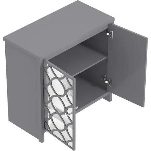Galano Iris 2 Door Sideboard – Storage Cabinet for Living Room & Kitchen – Space Saving Side Unit with Arylic Mirror Doors, Modern Side Board Organizer - Grey