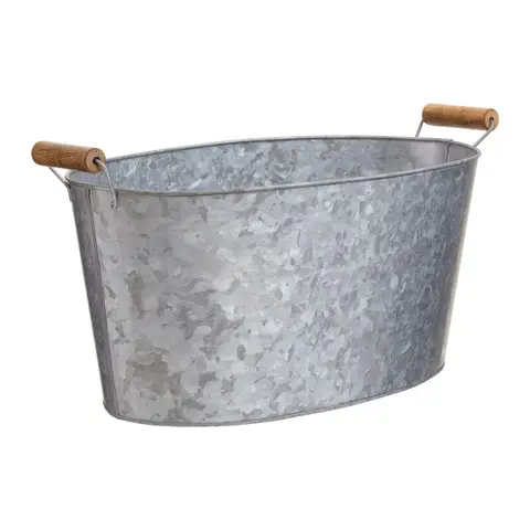 Maison by Premier Durable Galvanised Steel Party Tub, Oval Brown Rim Wine Ice Party Tub, Stainless Steel Champagne Cooler