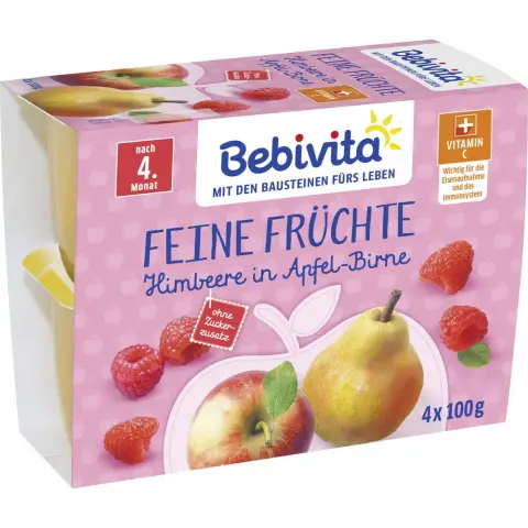 Bebivita Feine Früchte Himbeere in Apfel-Birne (ab 5. Monat) 4 x 100 g