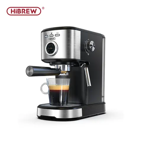 HiBREW H5A 15Bar Semi Automatische Espresso Koffiemachine Met 1,2L Watertank Real-Time Temperatuurmeter Eén-Touch Extractie Krachtige Stoomkoppenwarmer
