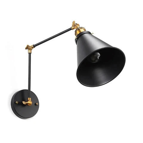 Homary Industrial Retro Double Swing Arm 1-Light Wall Sconce in Black & Brass