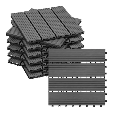Woltu Terrassenfliesen für Außenterrasse Balkon, WPC Fliesen in Holzoptik mit Klicksystem, Grau (22 Stück / 2 m²)