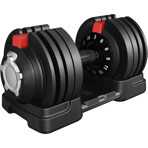 Yaheetech 12-in-1 Einstellbare Hanteln, 1-Sekunden-Einstellung von 3 bis 24 kg, platzsparend für das Heimtrainingsstudio, Schwarz & Rot