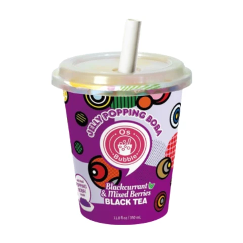 O'S BUBBLE Bubble Tea Popping Boba Cup Cassis Baies 350Ml