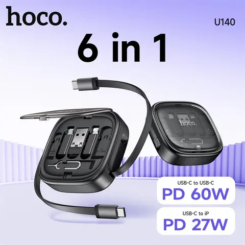 HOCO U140 6-in-1 Ausziehbares Ladekabel-Set - Schwarz