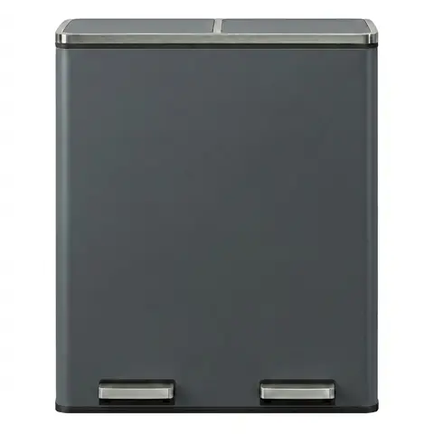 SONGMICSHOME  Kitchen Bin with 2 Compartments, 2 x 30 L Double Rubish Bin with Lids, Pedals, Plastic Inner Buckets, Soft Close, Grey