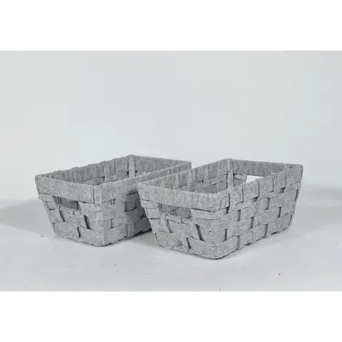 KEVAHOME SET OF 2 FELT WOVEN SMALL STORAGE BASKETS-LIGHT GREY 10x7x4"H