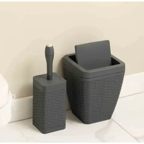 Addis Rattan Toilet Brush & Bin Set - Charcoal