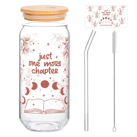 Alphynix 1 Lese-Thema-Glas, 500ml "Nur noch ein Kapitel" Glas mit Mondphase & Buch-Design, Geschenk für Buchliebhaber, Leser, Studenten,Geschenk zum valentinstag, geschenk zum geburtstag