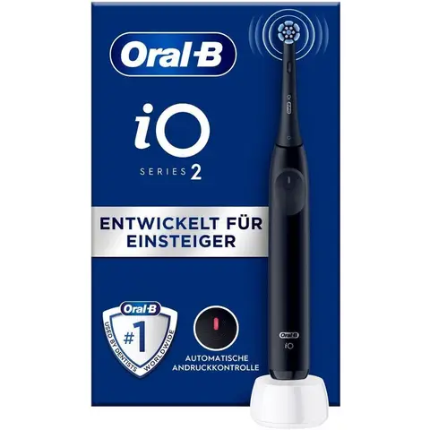 Oral-B iO 2 elektrische Zahnbürste, schwarz, für Erwachsene, 3 Reinigungsmodi, sanft für das Zahnfleisch, weiche Bürste, Zubehör, Ersatzbürste, Ladegerät Besuche den Oral-B-Store