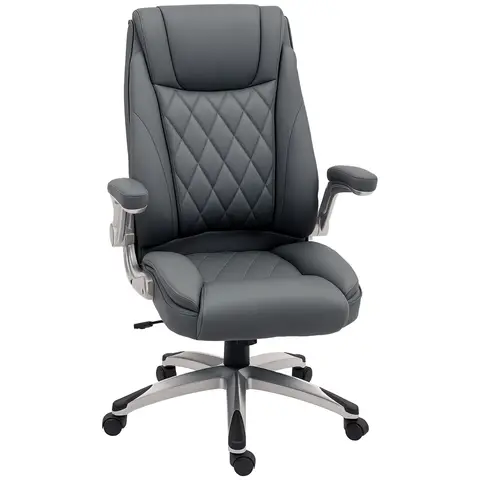 Vinsetto Executive Office Chair with Arms, PU Leather Ergonomic Office Chair with Tilt Function and Adjustable Height, Swivel Rolling for Home Office Working, Dark Grey