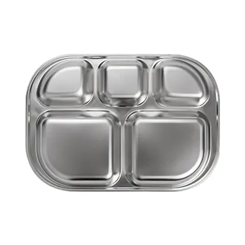 PURECOOK Edelstahl-Essensschale Serie 304 – 1-teilige Edelstahl-Essensschale mit 5 Fächern (24,5x17,5x3,5cm)