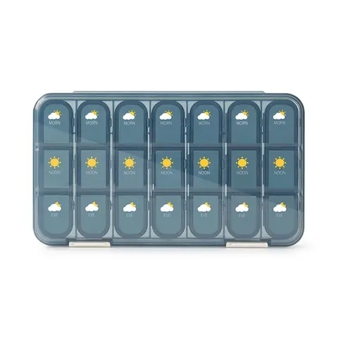 JORDAN&JUDY Portable Sealed Weekly Pill Organizer Large Capacity Pill Dispenser Pill Storage Box 21 Compartments-Blue, New Year Sale , Top gift picks