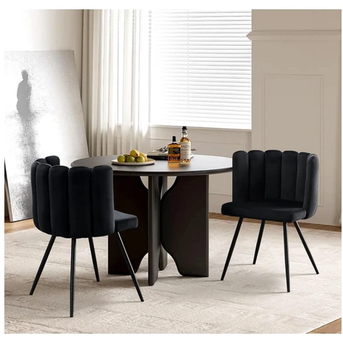 CLIPOP Velvet Dining Chairs Set of 2 Vanity Chair with Petal Back and Metal Legs, Modern Makeup Chair for Bedroom Dressing Table Kitchen Living Room black 45*47*82cm