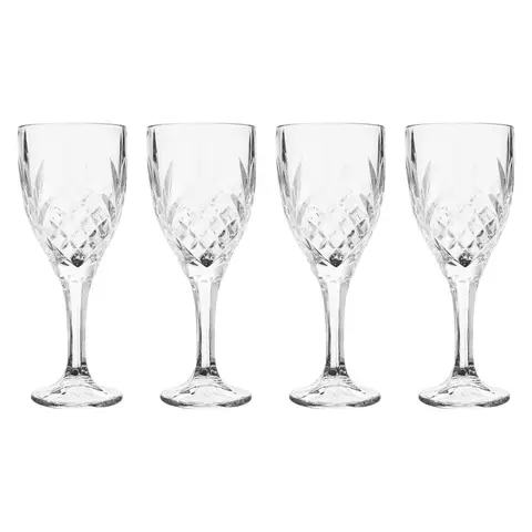Maison by Premier Set of 4 Crystal Wine Goblets, Patterned Wine Glasses, Clear Drinking Glasses, Embossed Stem Glassware